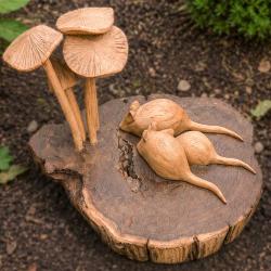 Handcrafted Woodland Wall Hanging with Three Mice and Toadstools