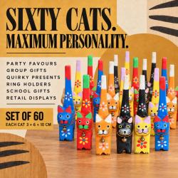 Set of 60 handcarved Cat statues, 3x6x10cm each, with handpainted flower design