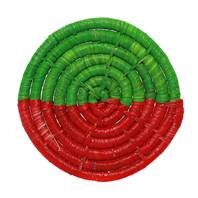 Raffia coaster, red and lime, 9cm