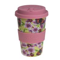 Reusable travel cup, biodegradable, tortoiseshells & pink flowers