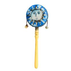 Rattle Albesia Wood Sun Face Light Brown Handle