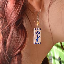 Earrings Kisii Stone Rectangle with Blue Flower