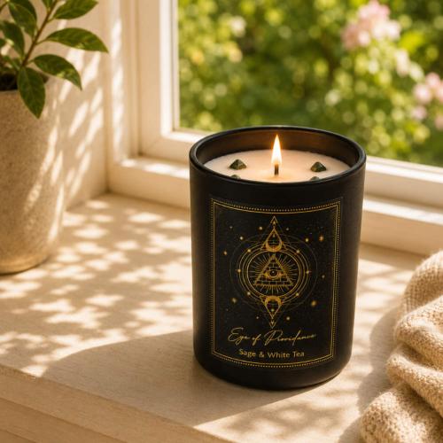Candle with Gemstone Esoteric Eye of Providence, Sage and White Tea 120g