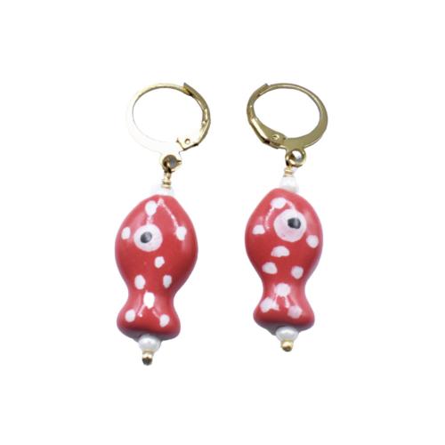 Earrings Ceramic Red Fish
