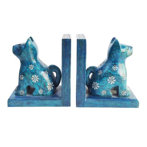 Bookends Soapstone Cats Turquoise