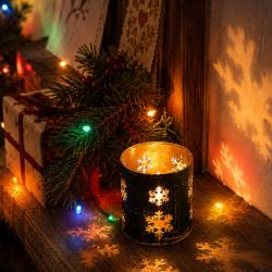 Tealight Holder Metal Black Snowflake 6 x 6cm