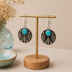 Earrings Circular with Semi Precious Stone