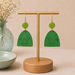 Earrings Brass with Bead Green 3 x 5.5cm