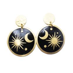 Ear Studs Sun and Moon Black