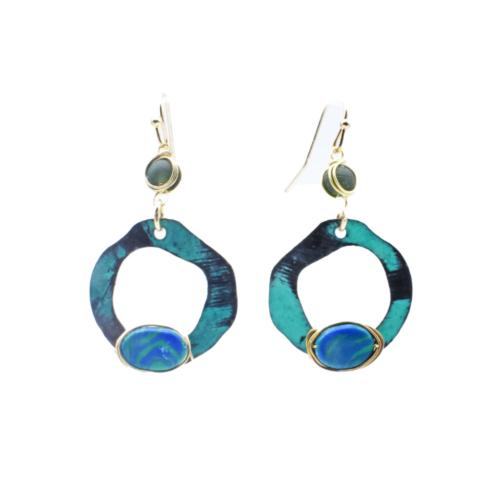 Earrings Green Metal with Stones