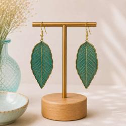 Earrings, turquoise large leaves