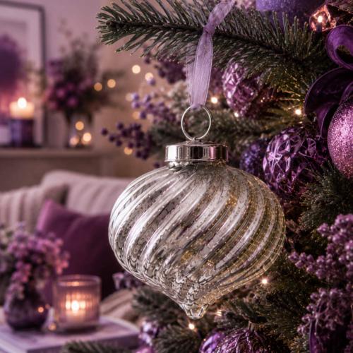 Hanging Tree Decoration Glass Swirly Silver Colour