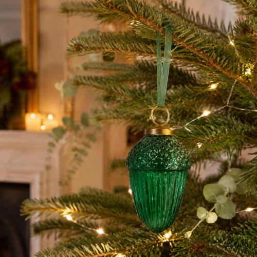 Hanging Tree Decoration Glass Acorn Green