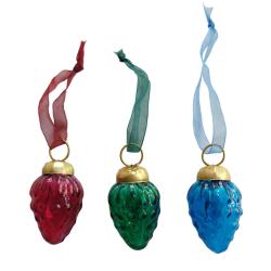 Box of 9 Glass Tree Decorations Strawberry Pink Blue Green