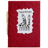 Birthday card, giraffes, red