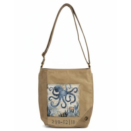 Tote / Shoulder Bag Recycled Tent Canvas, Octopus 30.5 x 9 x 30.5cm