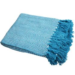 Throw/Bedspread Soft Recycled Material Chevron Design Turquoise 150x125cm