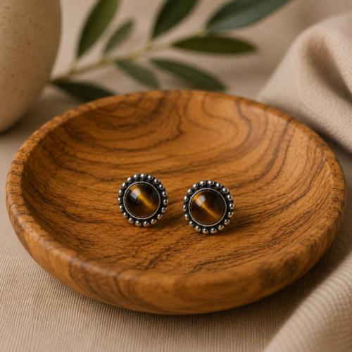 Ear studs with tiger's eye, amber