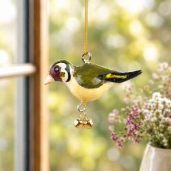 Hanging Bird Decoration Goldfinch, Recycled Plastic