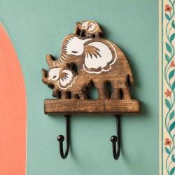 Elephant Double Coat Hook Mango Wood