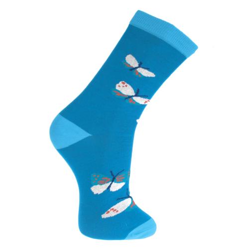 Bamboo socks, butterflies blue, Shoe size: UK 3-7, Euro 36-41