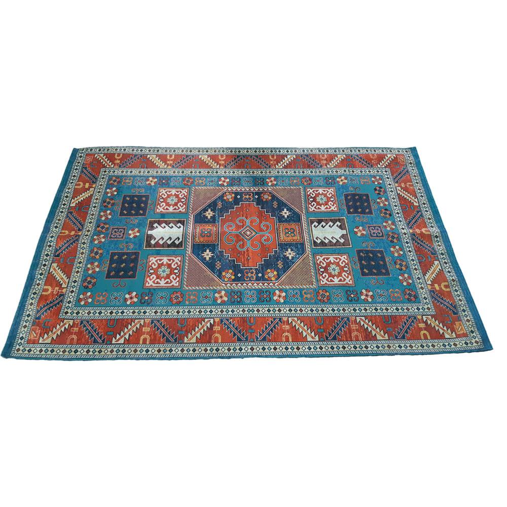 Rug made from recycled plastic 90 x 150cm blue border