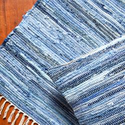 Dhurrie rug, recycled denim striped, 80x120cm