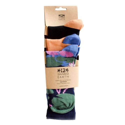 3 pairs of bamboo socks, 1 x water lilies + 2 x geometric, Shoe size: UK 7-11, Euro 41-47