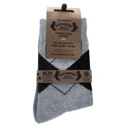 Socks Recycled Cotton / Polyester Argyle Light Grey Black Shoe Size UK 3-7 Womens