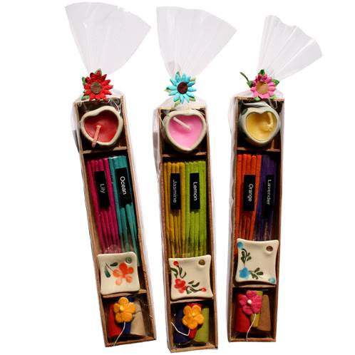 Incense set in wooden tray, 3.5x17cm, 3 assorted, 1 supplied