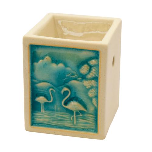 Oilburner, rectangular with flamingo design, 9cm height