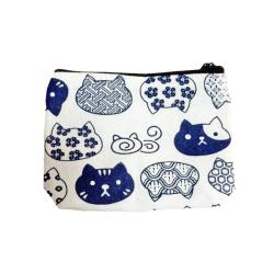 Purse Cotton Cat Heads 13 x 10cm