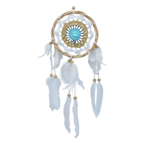 Dreamcatcher on rattan frame, 12cm diameter white brown blue