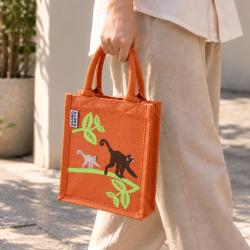 Jute shopping bag, small, monkeys