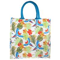 Jute shopping bag, square, tropical forest