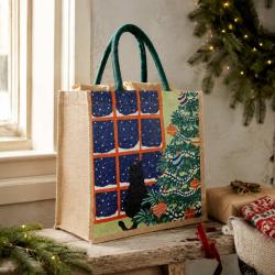 Jute Gift / Shopping Bag, Cat in Window 30x30cm