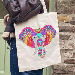 Tote Bag Recycled Cotton Elephant Mandala 36 x 40cm