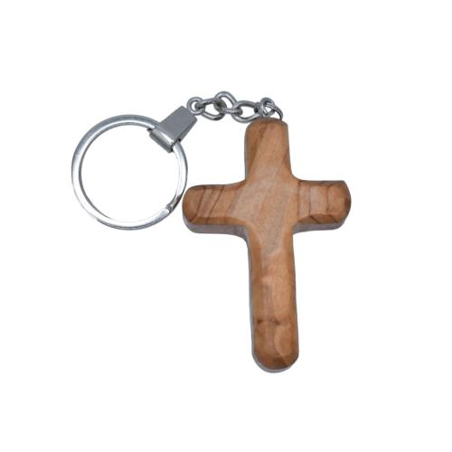 Keyring, solid cross, olive wood, 4 x 6.5 x 1cm