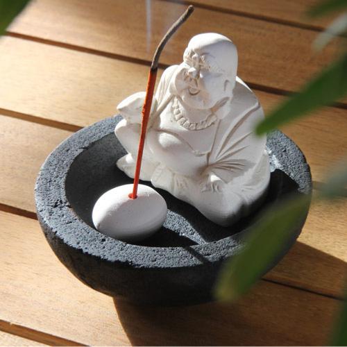 Incense holder gift set, base and Buddha, 10cm diam