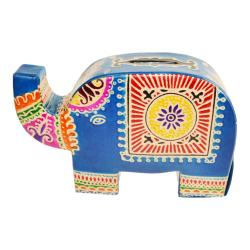 Leather money box elephant blue