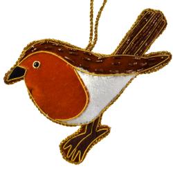 Hanging decoration, embroidered velvet, robin