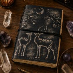Notebook Leather Bound Deer and Stag Black 13 x 18cm