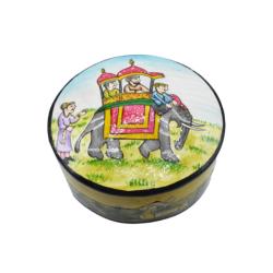 Round Trinket Box Elephant with Courtiers Papier Mâché 11cm