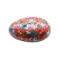 Egg Shaped Trinket Box Floral Pinks Reds Papier Mâché 12cm