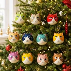 Set of 60 Papier Mâché Cat Hangings 5cm