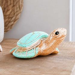 Turtle Ornament Blue Shell Back Albesia Wood 17cm