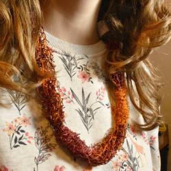 Necklace, Recycled Shrimp Net Tied Up Red Orange Pink