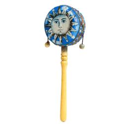 Rattle Albesia Wood Sun Face Light Brown Handle