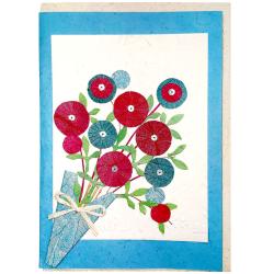 Handmade card, flowers with blue border 12x17cm