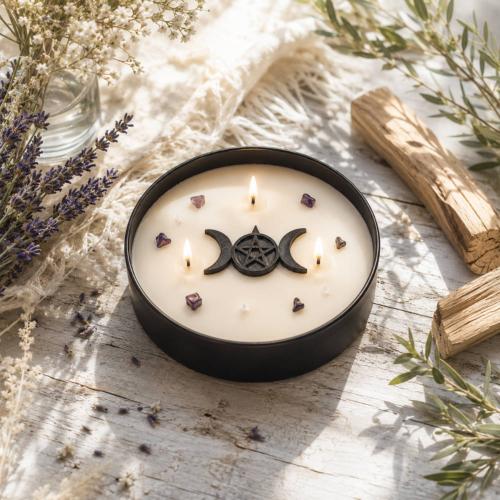 Candle with Gemstone Esoteric Purifying Moon, Palo Santo + Lavender 200g